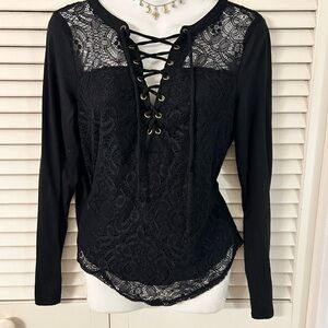 Chic Black Lace-Up Women's Blouse